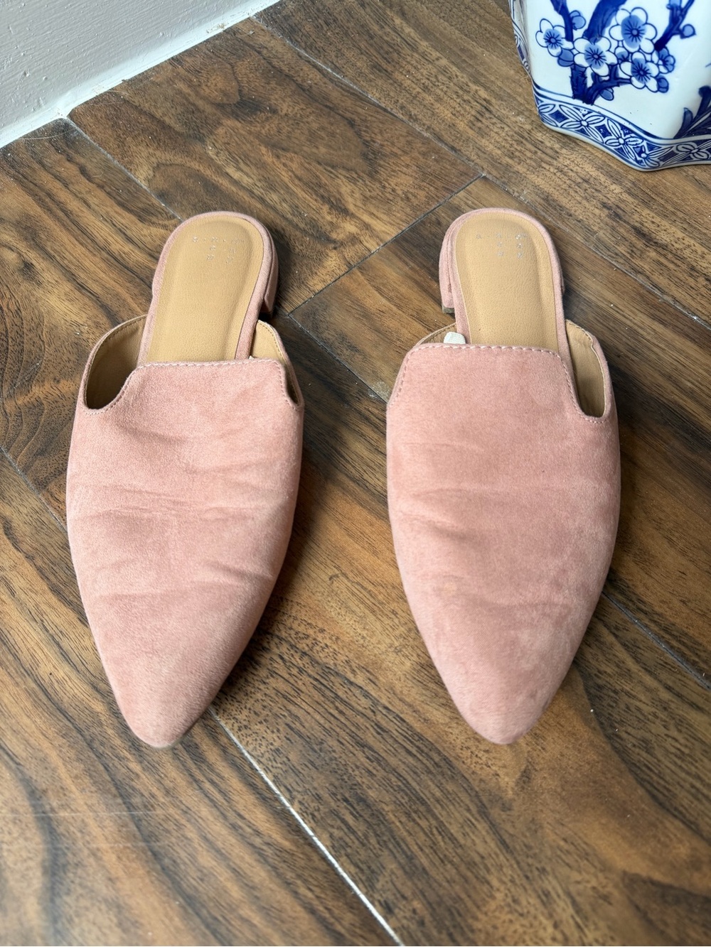 a new day Pink Suede Pointed-Toe Slip-On Mules